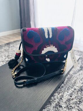 Authentic V°73 Italy Burgundy Velvet Crossbody Bag Gold Chain Tassel NWT